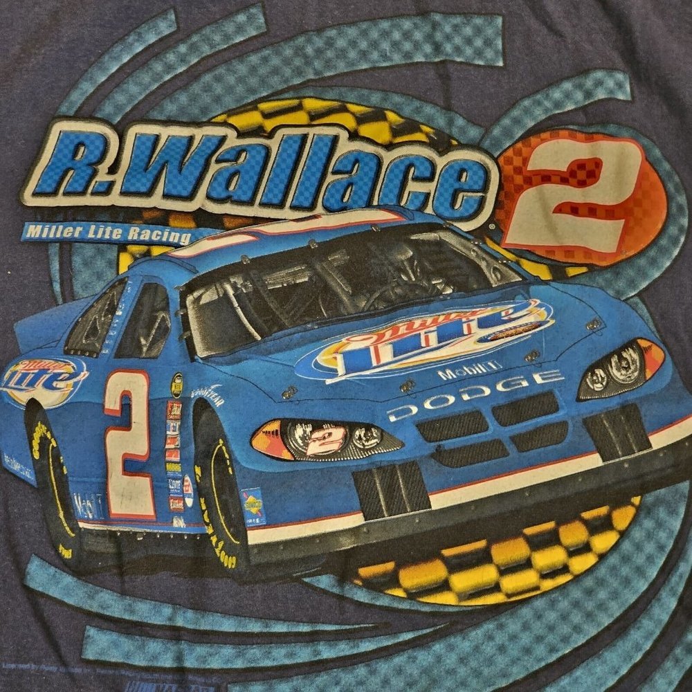 90s Large Rusty Wallace Nascar Blue Faded Racing Tshir Miller Lite Racing 2 Flaw - Picture 3 of 10